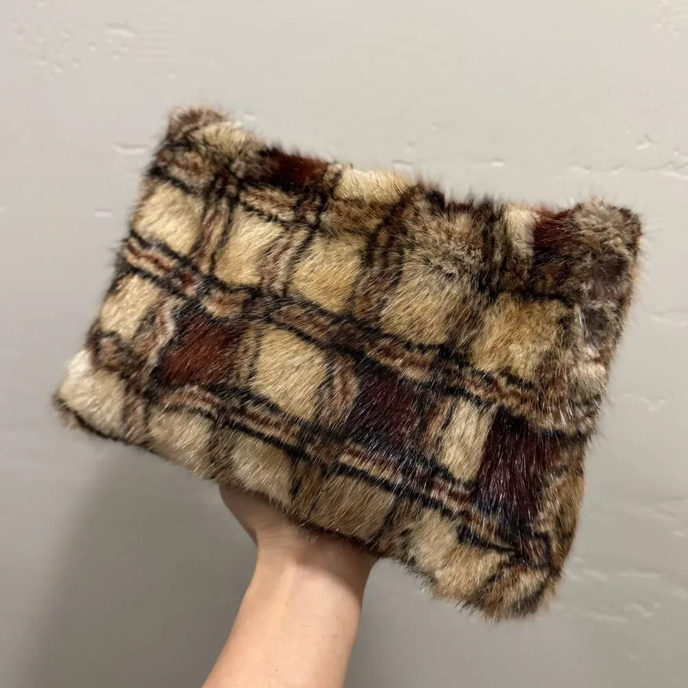 Plaid Print Real Muskrat Fur Handmade Slouchy Bag/Shoulder Bag/Crossbody